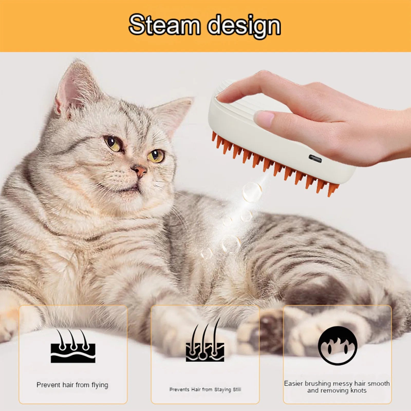 Steam Brush | USB Rechargeable Brush | Pet Grooming Accessories Pet Grooming Tools Keep Your Feline Dog Shower Attachment