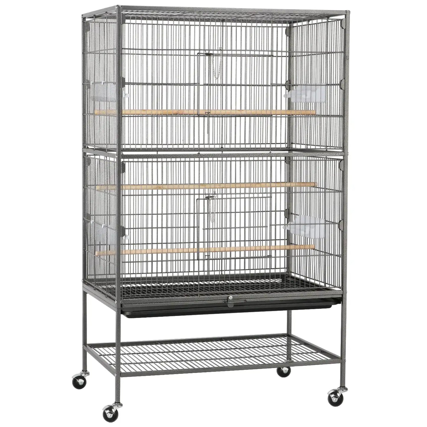 Metal 52-Inch Large Rolling Bird Cage with 3 Perches 4 Feeders