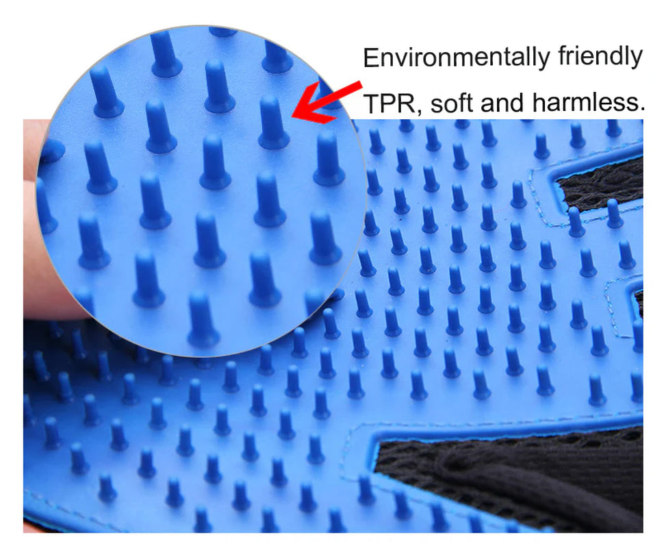 Pet Grooming Brush Gloves with 259 Tips: Upgrade Version for Right Hand, Blue